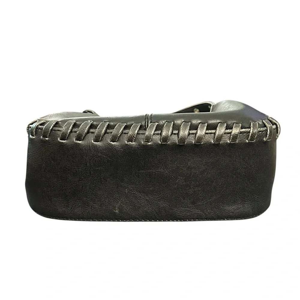 Vintage Y2K Black Grommet Lace Up Purse Shoulder Bag - Picture 8 of 11